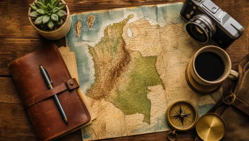 Viajero con mochila recorriendo paisajes de Colombia
